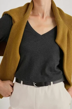 Alighting 3/4 Sleeve V-Neck Jersey Top