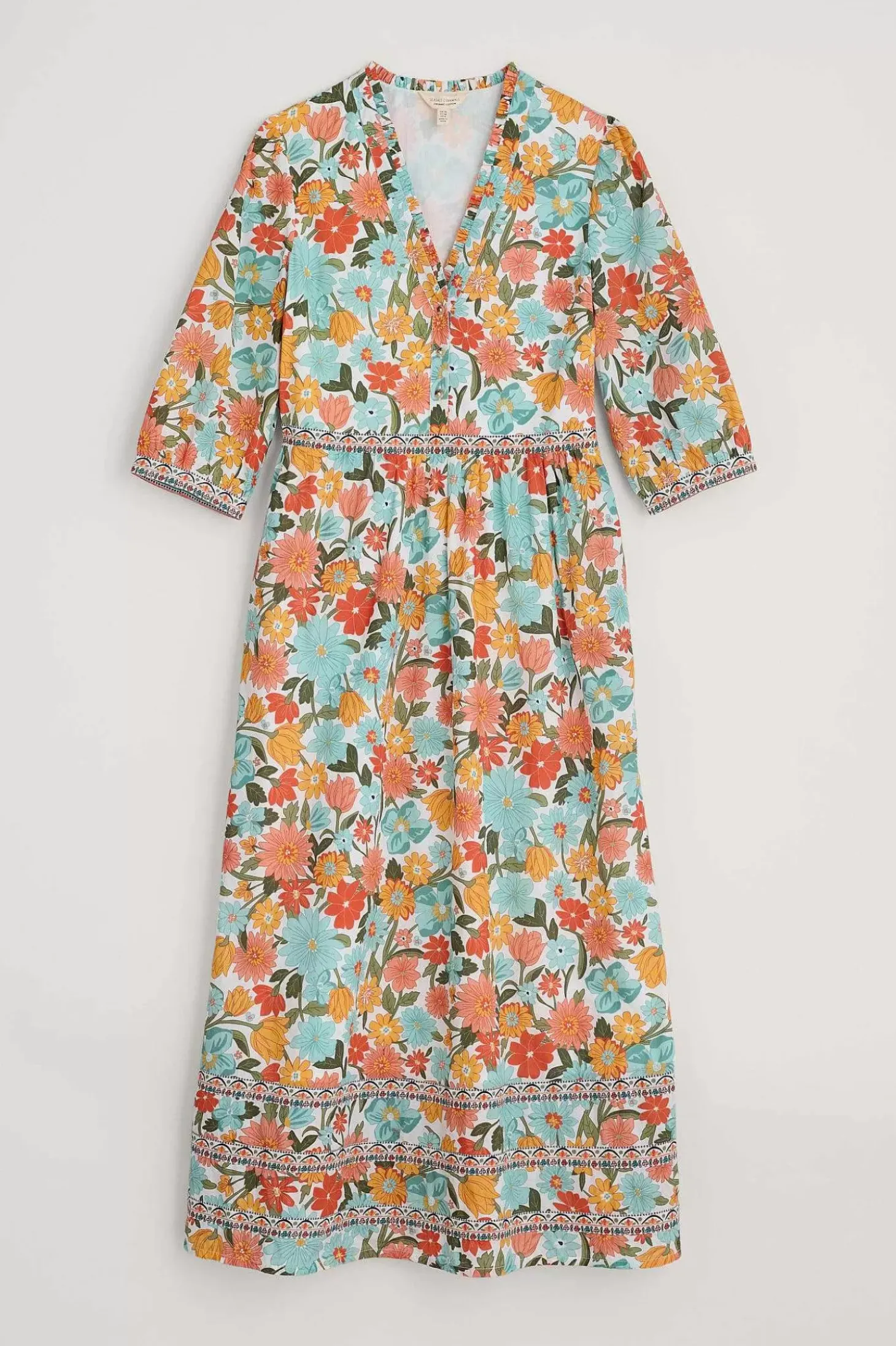 Blue Hills Border V-Neck Floral Dress