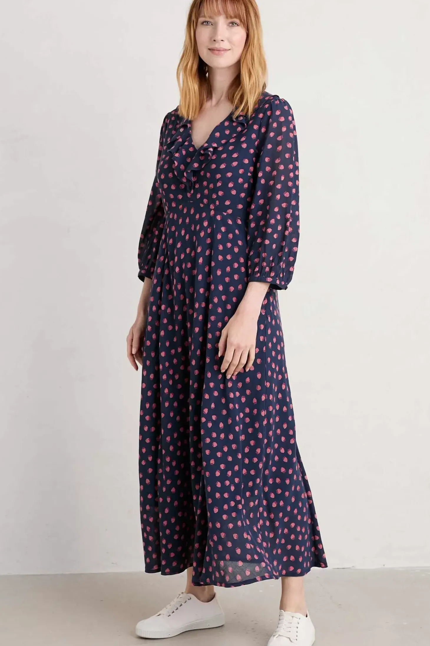 Furled Flower V-Neck Dress