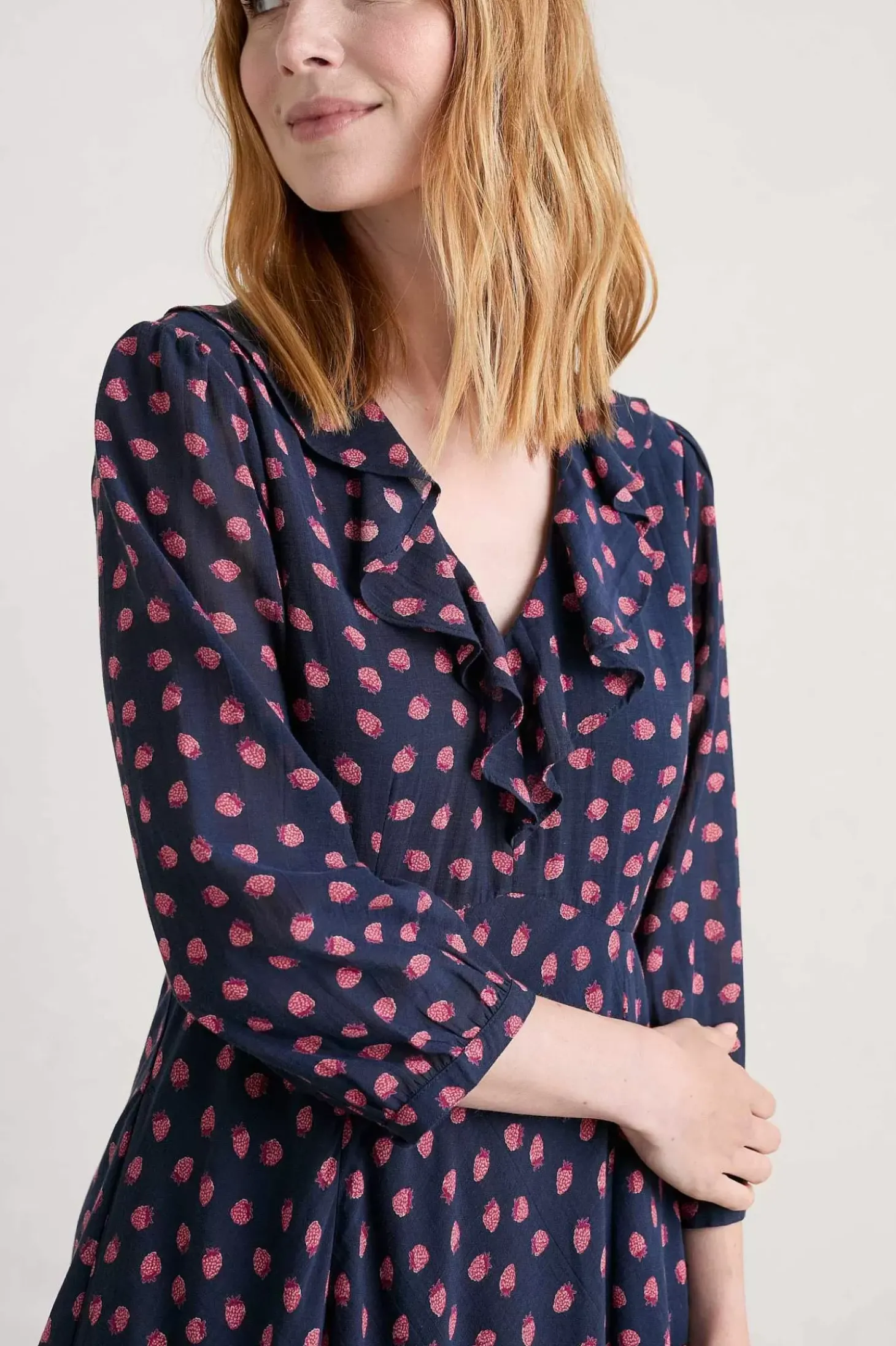 Furled Flower V-Neck Dress
