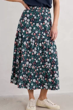 Line Strokes Tiered Midi Skirt