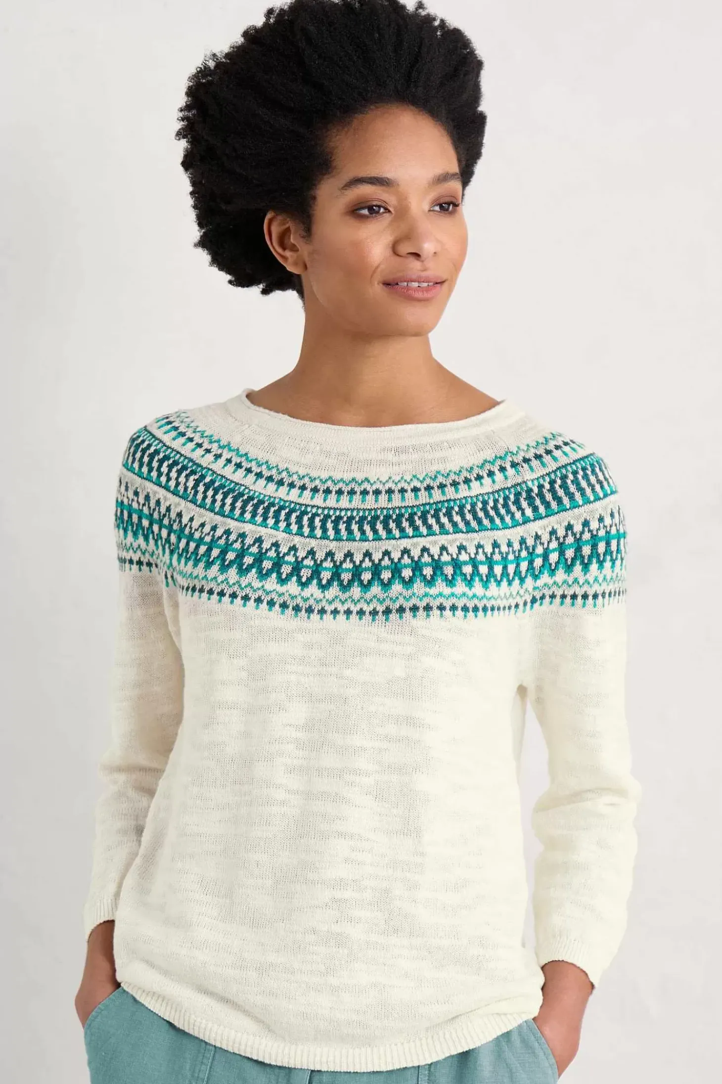 Penvoose Three Quarter Sleeve Fair Isle Jumper