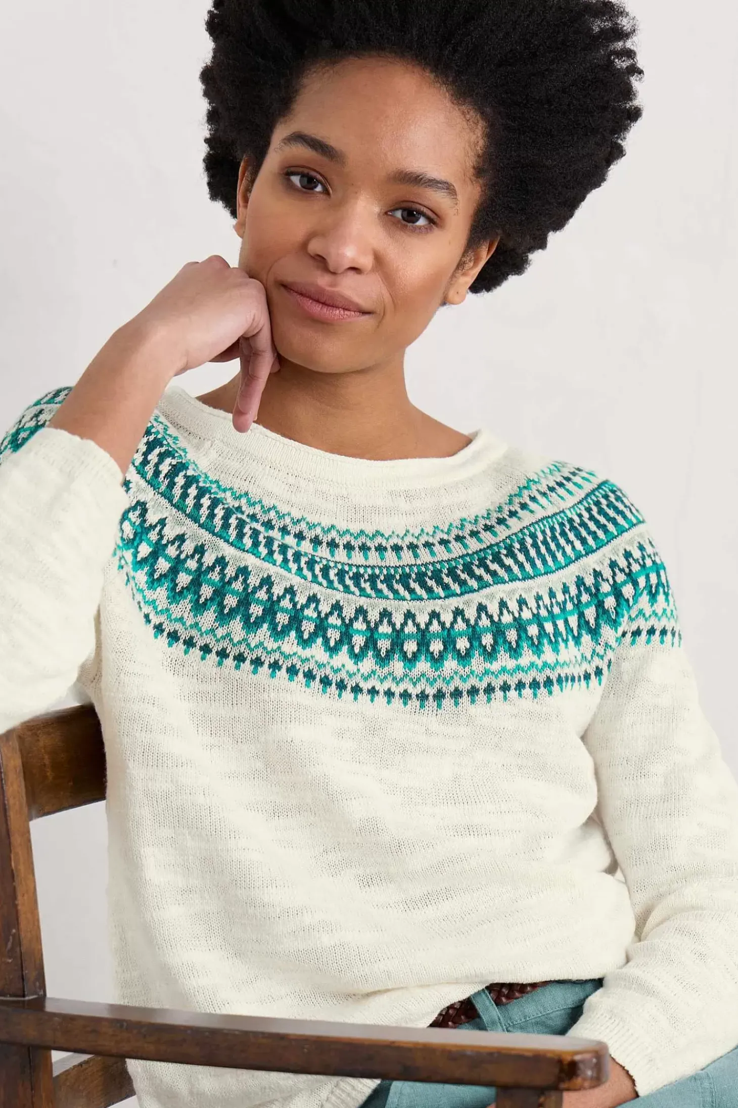 Penvoose Three Quarter Sleeve Fair Isle Jumper