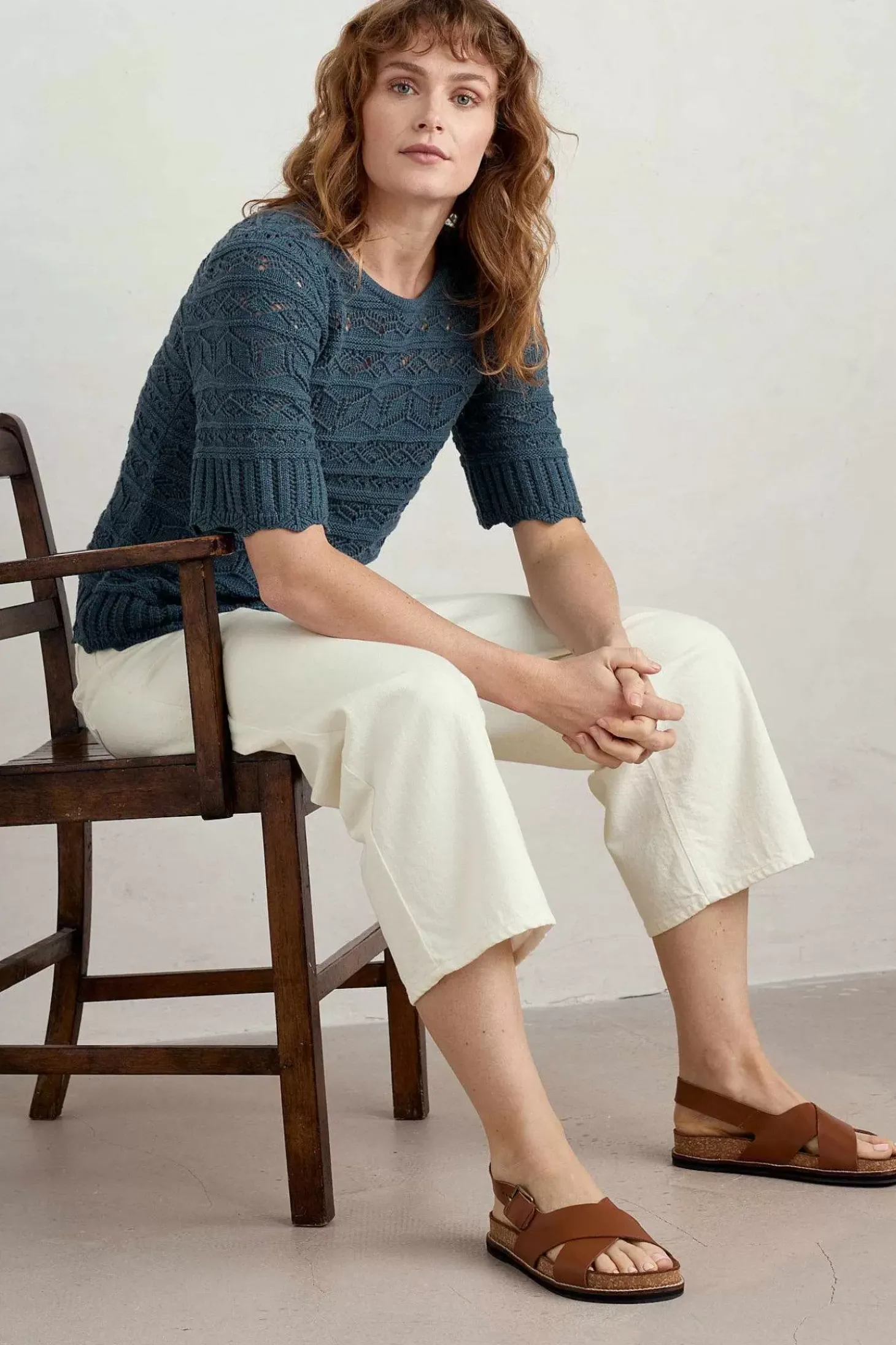 River Cross Pointelle Knit Top